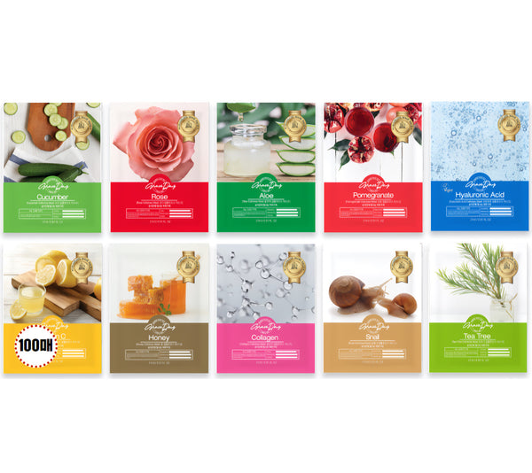 Natural Facial Mask Set – 10 Types Complete Daily Skincare Collection (100 Sheets)